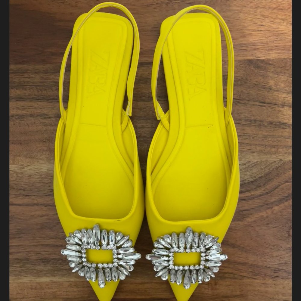 Zara Yellow Sparkly Low-Heeled Mules